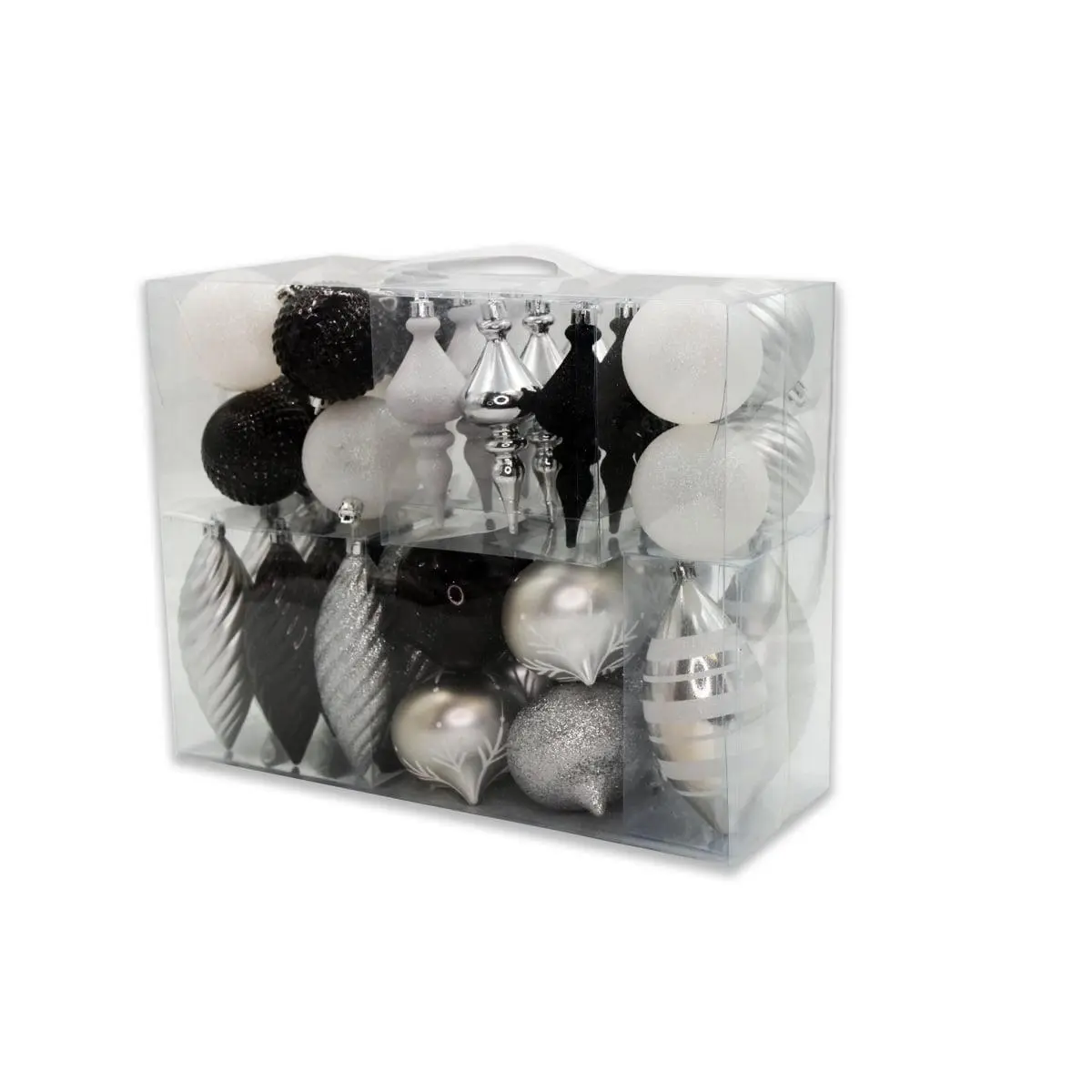 212 MAIN Shatterproof Hanging Christmas Ornaments, 40-Pack Black-Silver-White Assorted Shapes & Sizes (2x2x2, 4x3.5x5, 4.5x1.5x4.5), Indoor-Safe Holiday Home Decor, Hanging Ornaments