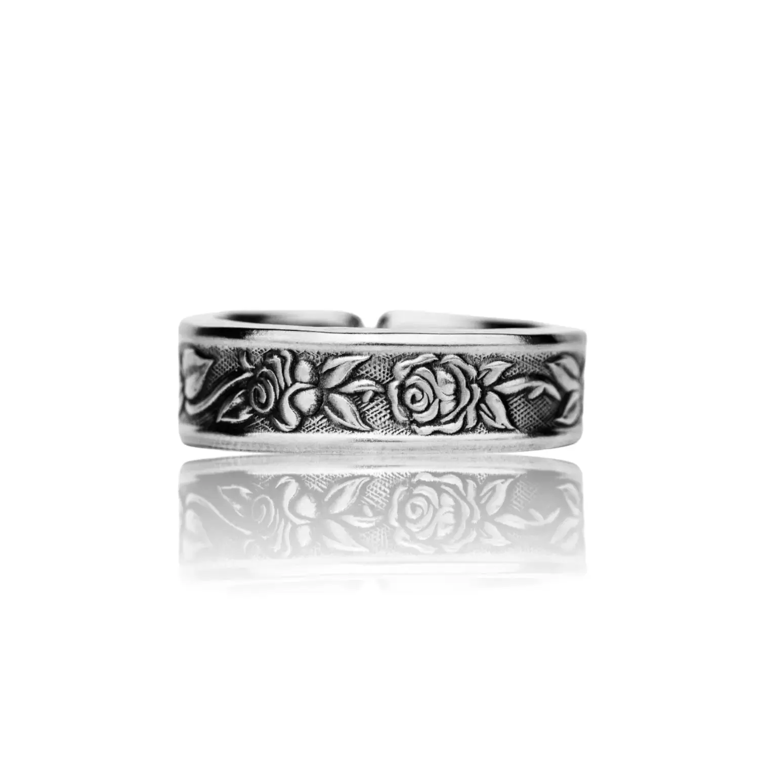 Band of Thorns - Handcrafted Stainless Steel Rose Spoon Ring