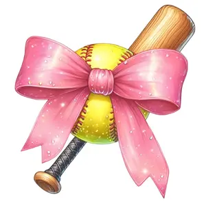 Softball , Pink Bow and Bat Direct To Film Print, DTF Print, Ready To Press For T-Shirts