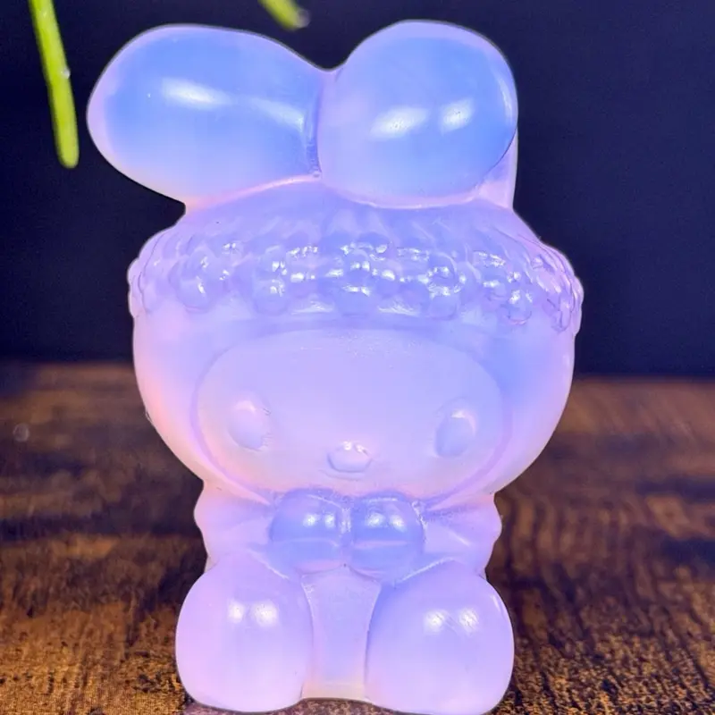 Pink Opalite My Melody Bunny Carving, Artistic Decorative Sculpture, Home Decor Ornaments for Home Supplies Display