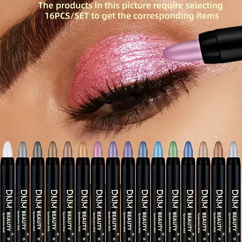8/16-Color Shimmery Eyeshadow Stick Set, Beauty Eyeshadows, Eye Shadow Makeup, Eye Makeup Products, Waterproof & Long Lasting, Pearl-Glitter Finish, Smooth Powder Texture, Ideal for Dramatic Looks