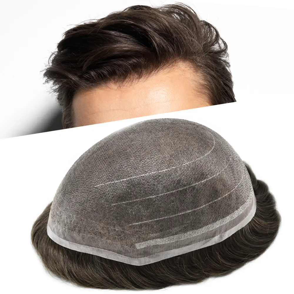 Full Welded Lace Mens Hairpieces and Toupees 100% European Human Hair Piece Durable Hair System For Men Bleached Knots Natural Hairline US