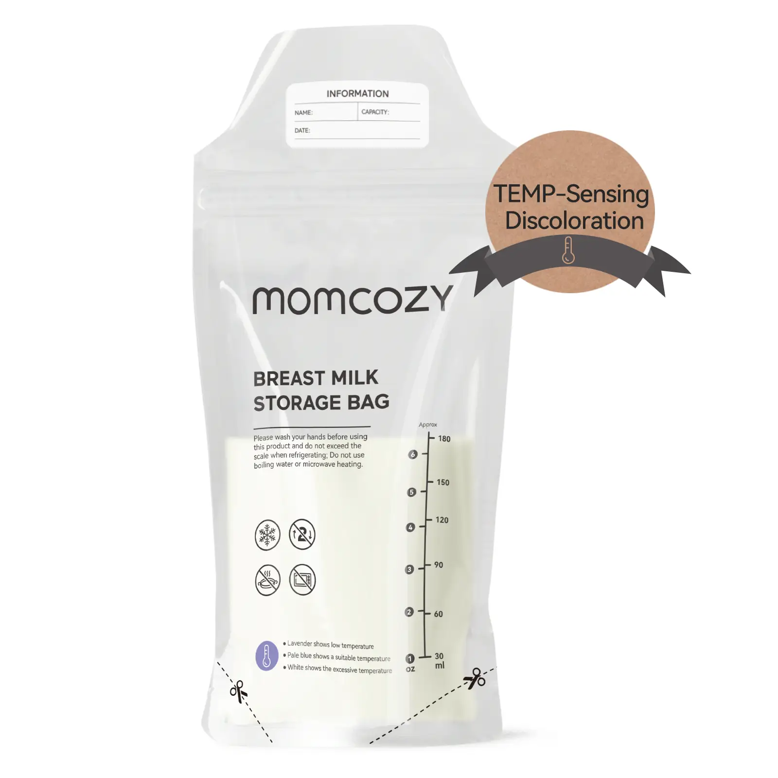 Momcozy Breastmilk Storing Bags, Temp-Sensing Discoloration Milk Storing Bags for Breastfeeding, Disposable Milk Storage Bag with 6 Ounce Self Standin