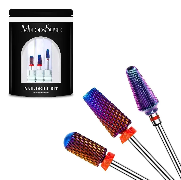 MelodySusie 3Pcs Nail Drill Bits Set, 3/32'' Carbide Tungsten Bits, 5 in 1, Smooth Round Top Large Barrel and Tornado Bits, Suitable for Manicure Pedicure Cuticle Gel Acrylic Remover, Purple