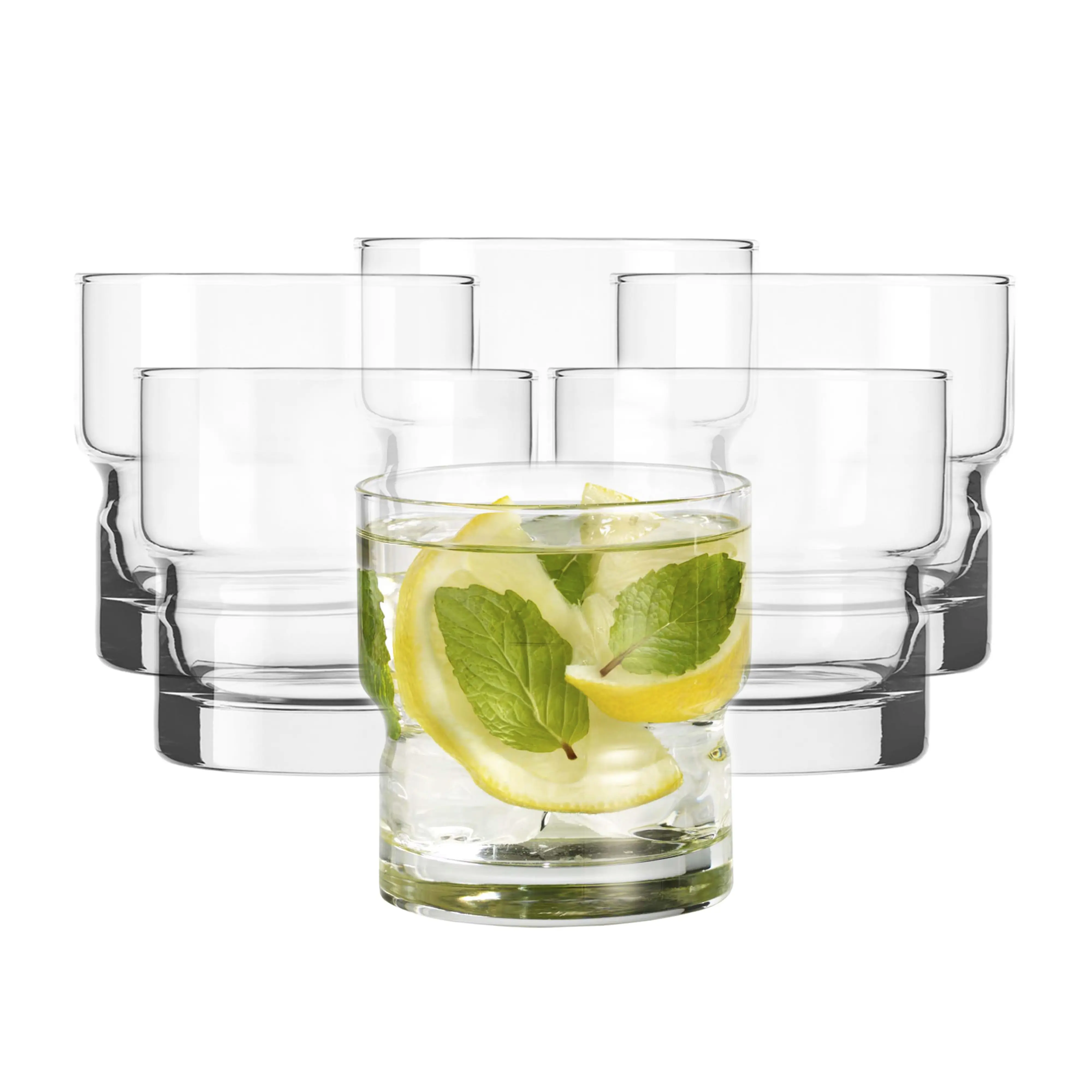 Libbey Newton Double Old Fashioned Glasses Set of 6, Sleek, Stackable Short Drinking Glasses, Lowball Cocktail Glasses for Anniversaries, Holidays