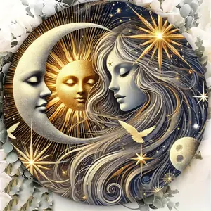 1 piece Sun and Moon Sky Aluminum Foil Art, 7.87x 7.87inch Round Aluminum Wall Decoration, Waterproof and Dustproof, Easy to Hang, Suitable for Home, Restaurant, Bar, Cafe, and Bedroom Decoration, Durable and Long-lasting, Perfect Gift for Any Occasion