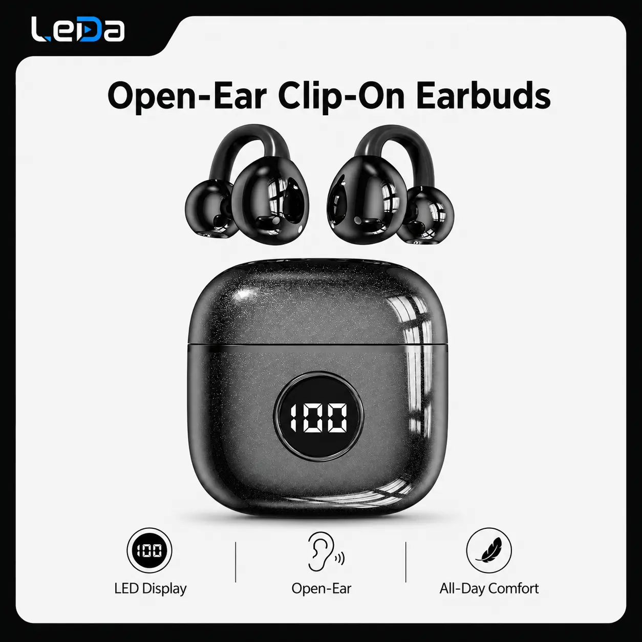 Open-Ear Clip-On Wireless Headphones, Bluetooth 5.4, LED Battery Indicator, Built-In Mic, 36-Hour Battery Life, Comfortable Compact Lightweight Stylish, Ideal for Sports & Fitness, Great Gift Option bluetooth-compatible earphone, On Ear, Water Resistant,
