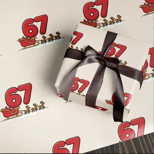 Santa Sleigh 67 Meme Wrapping Paper Christmas, Cute Holiday Gift Wrap for Family Gift Exchange, Minimal White Seasonal Gift Wrap