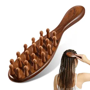 Sandalwood Scalp Massager for Anti-Itch Relief & Oil Distribution, Wooden Massage Comb for Women with Braids, Locs & Curly Hairstyles