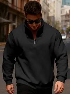 Men's Casual Stand Collar Half-Zip Pullover Sweatshirt Top, Fleece Lined Warm Quarter Zip Design, Long Sleeve Loose Fit for Spring Summer
