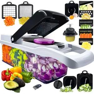 Vegetable Chopper & Mandoline Slicer – Food Chopper with Container & Veggie Spiralizer – Vegetable Cutter, Dicer, and Slicer for Salad, Onion, Potato, and Tomato – Kitchen Gadget – 10 Blades