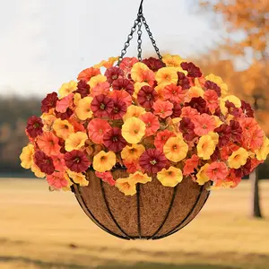 Ultimate All-Season Hanging Basket with Artificial Flowers, Hanging Plant Basket, Artificial Hanging Baskets, Holiday-Ready Decor for Porch & Garden (Includes Container for Halloween, Christmas & More)