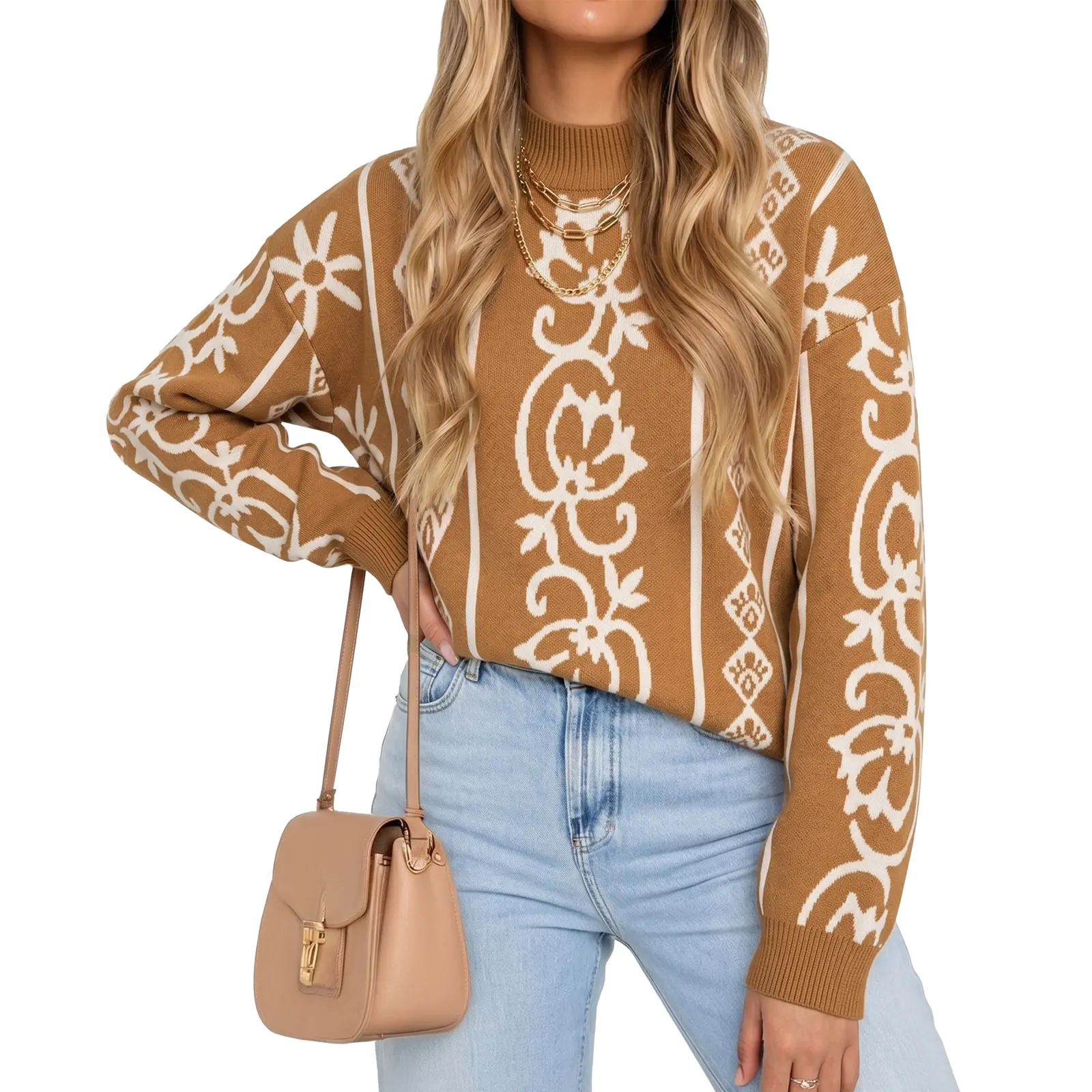 Dokotoo Women's Casual Long Sleeve Sweaters Loose Abstract Knit Pullover Sweater Jumper Tops