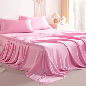 Silk Twin Sheet Set, 3-Piece Luxury and Soft Bedding Set Cooling Sheets for Hair and Skin, Includes 1 Pillowcase, 1 Flat Sheet, 1 Fitted Sheet with Deep, Pink