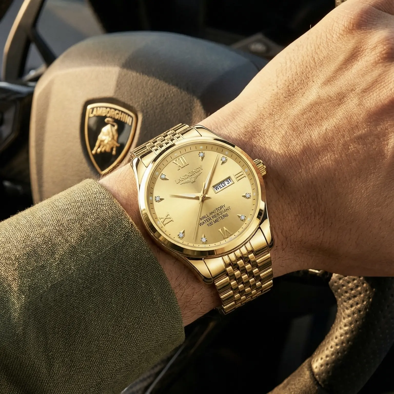 Men's Luxury Gold Watch High end Quality Waterproof Day-Date Display Night Vision Luminescent Hands Classic Dress Watch for Business Casual Outdoor Birthdays   Men's accessories Teenage men's gifts