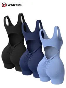 Women's Backless One Piece Yoga Romper Tank Top Shorts Slim Fit Workout Gym Fitness Activewear Jumpsuit