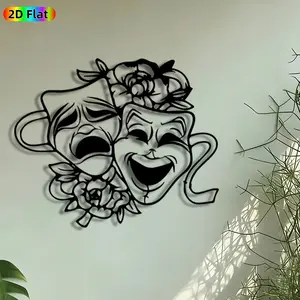 1pc Comedy Tragedy Masks Metal Wall Art, Theater Masks Statue Mural, Artistic Metalwork, Intricate Craftsmanship, Perfect for Housewarming, Anniversary Decor, Perfect for Living Room Studio Coffee Shop Decor, Ideal Gift for Theater Enthusiasts, Decoration