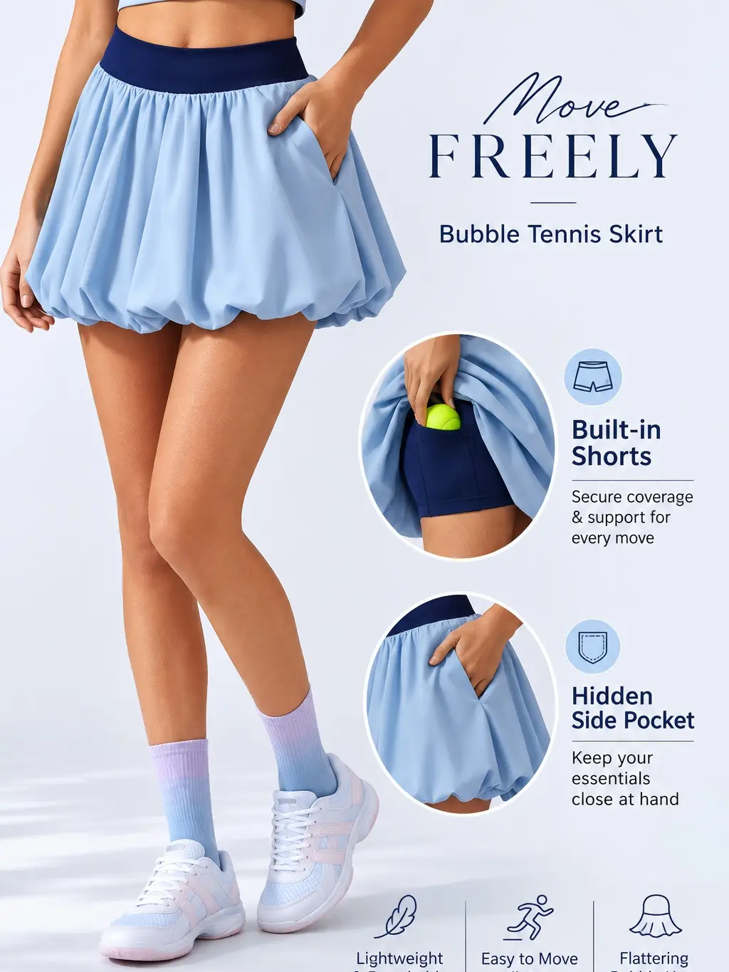 Faevida Women's Bubble Color Block Tennis Skort with Built-in Shorts & Pocket - High Waist Puff Hem Athletic Skirt for Pickleball & Golf