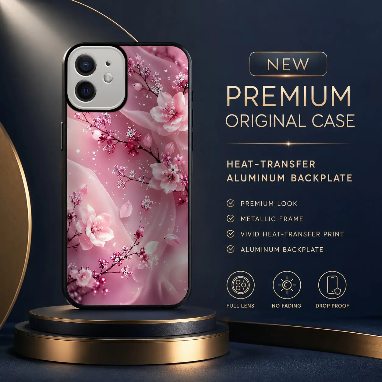 Compatible with IPHONE12 Case, Cherry Blossom Sparking Heat Transfer Print Phone Cover, Shockproof Protective Case HNN-03326-ip12