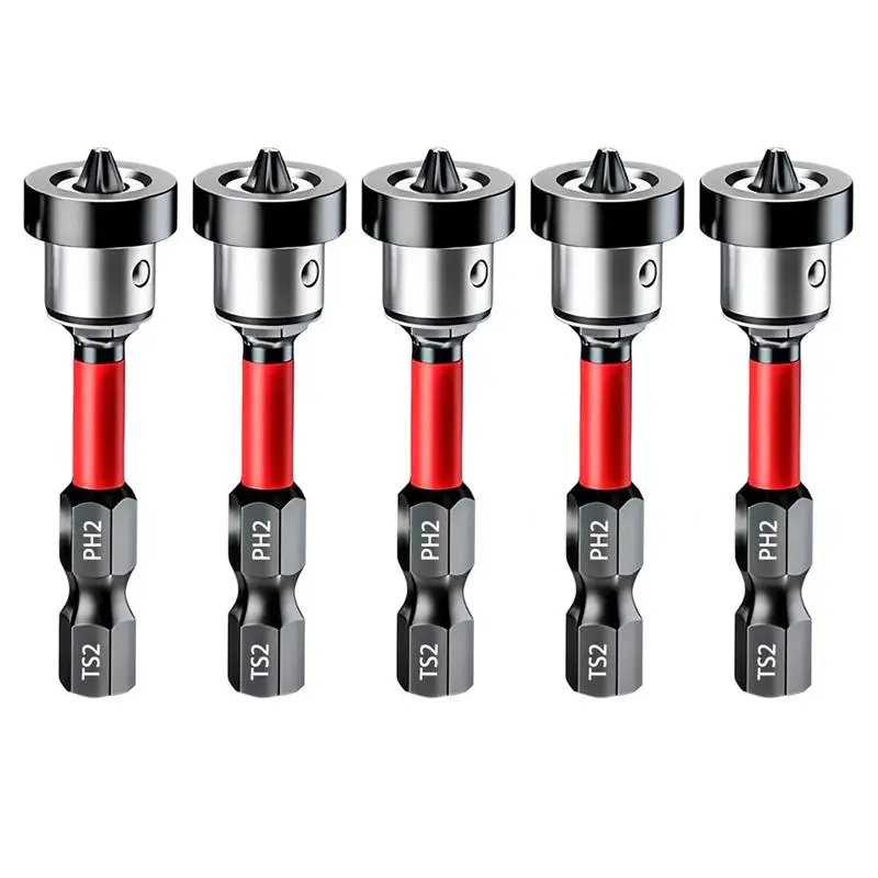 5 Pcs Drywall Bit Attachment with Depth Stop, PH2 Magnetic Drywall Screwdriver Bits for Countersinking Drywall Screws in Plasterboard, 1/4 Inch Hex Shank Plasterboard Bit