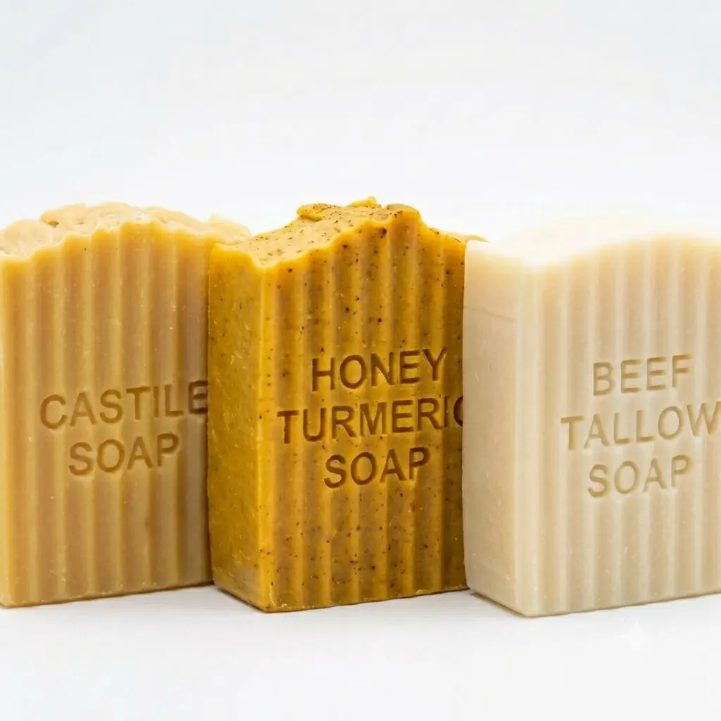 Back2Naturalness 3-Bar Natural Soap Set - Chemical-Free, Unscented, Gentle Repairing Nourishing Moisturizer for Sensitive Skin, Acne & Eczema Relief with Turmeric Honey, Beef Tallow & Castile Soap
