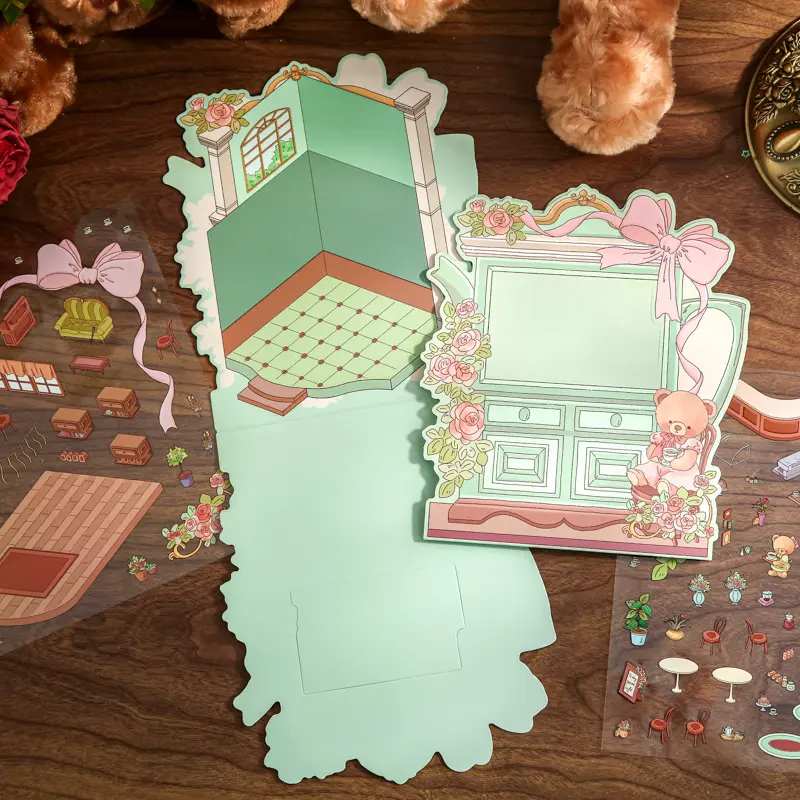 PRSTINCOL 3D Decorative Sticker Sheets - Cartoon Diorama Decals with Floral, Bow Accents, Kids' DIY Scrapbooking Supplies for Kids' Rooms, Office, Back to School Fall Decor to Add Playful Touch