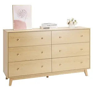 VEVOR 6 Drawer Dresser, Wooden Chest of Drawers with Sliding with Anti-tip Device, Modern Minimalist Dresser Chest, Closet Storage Organizer for Living Room, Hallway, Bedroom, Entryway, Light Wood
