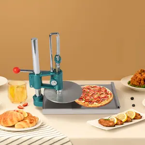 CNCEST 7.9-Inch Manual Dough Press Pizza Maker, 304 Stainless Steel Utensil with Dual Plates, Adjustable Height (Max 1.4in), Green & Silver for Home Kitchen & Restaurant Pizza Shop