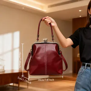 Women's Crossbody Bag in Four Colors: Black/Red/Brown/Green. Mini Crossbody Bag with Kiss-Lock Closure, Adjustable Strap, and Detachable Top Handle. Compact Bag for Daily and Formal Occasions. This Elegant Red Women's Bag is a Versatile Accessory