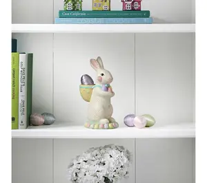 9" Resin Sugared Bunny With Basket By Valerie