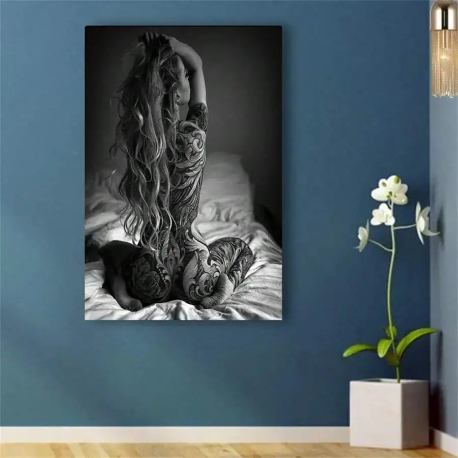 Sexy Tattoo Girl Poster Art Perfect For Bedroom Living Room Kitchen Bathroom Corridor Office Hotel Decoration Wall Decoration Home Decoration Wooden Frame Hanging Gift Framed/Unframed, Wall Art, Canvas Gifts Birthday Graduation,shadow
