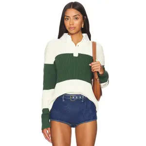 LIONESS Prince Rugby Top in Moss Stripe