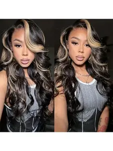 Highlight Wig Human Hair 5x5 Closure Body Wave Wig Ombre Lace Front Wigs Human Hair Glueless Wear and Go Pre Plucked Pre Bleached Pre Cut Glueless  Wig 1B/27 Natural Looking Wigs