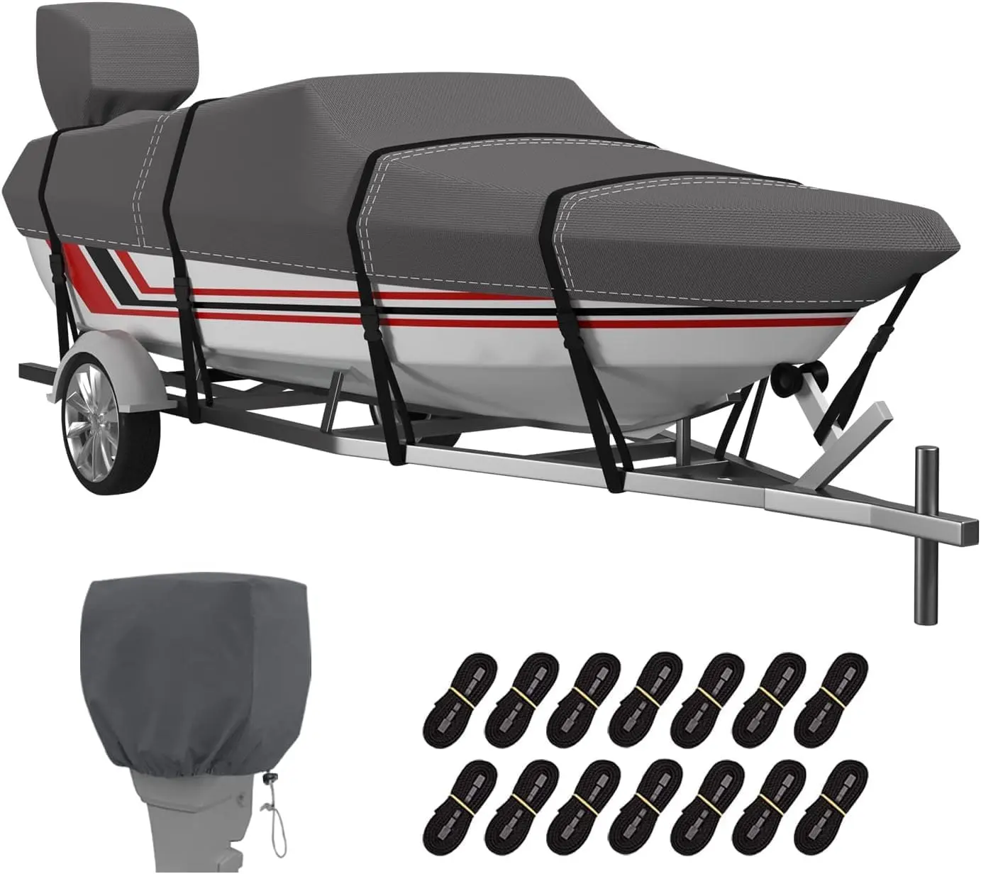 V-Hull Boat Cover, 600D Solution-Dyed Oxford 100% Waterproof, Heavy Duty Bass Boat Cover for Trailerable Fishing Boat, Beam Width 90"