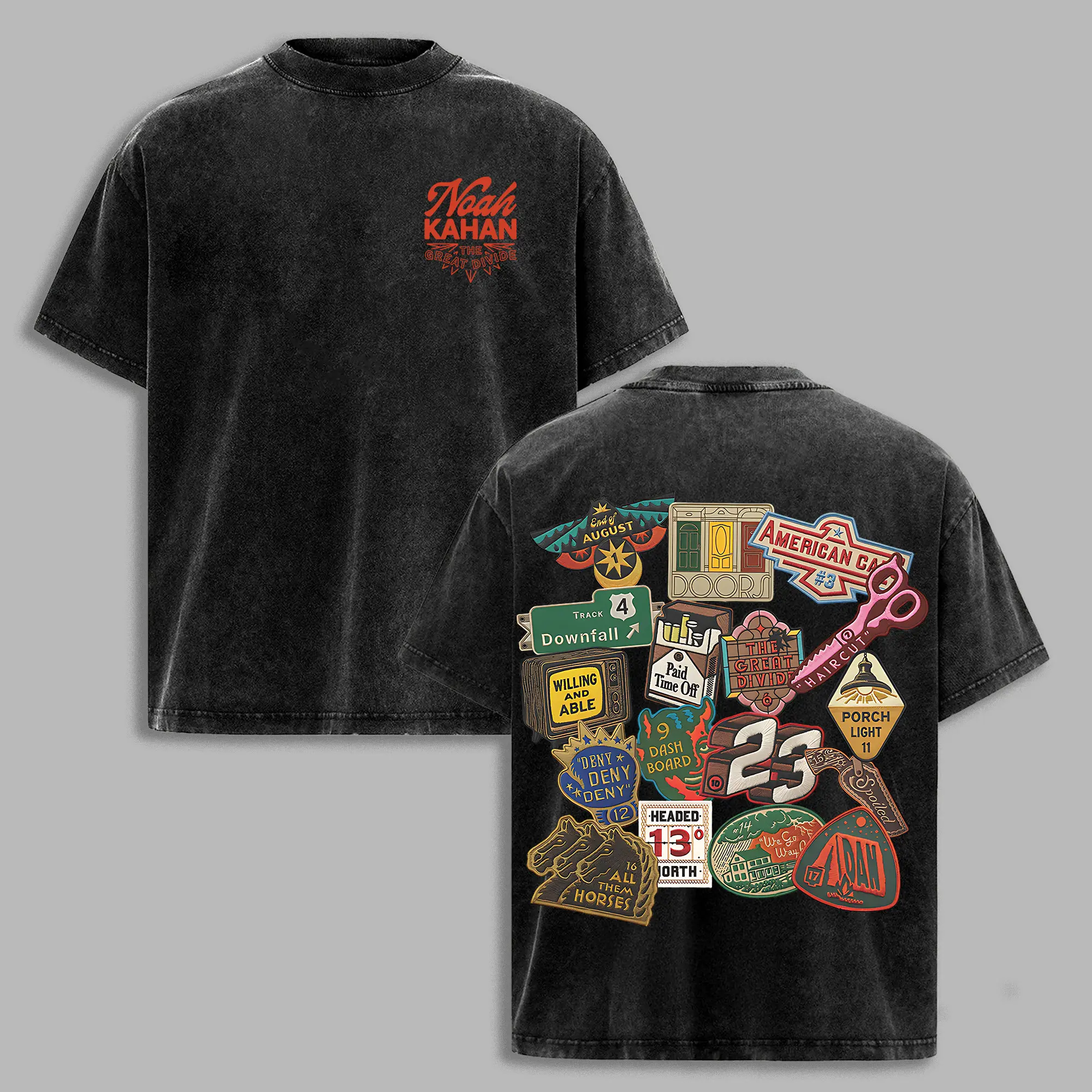Noah The Great Divide Collage Tee  | Indie Folk Sticker Graphic Shirt | Vintage Washed Streetwear, noahkahan, thegreatdivide, indiefolk, washedtee, indievibes