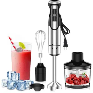 1800W Immersion Blender Handheld 4-in-1 Hand Blender Stick for Ice Crushing Smoothie,  , Soup, 8 Speed Hand Mixer Turbo Boost Stainless Steel  with Whisk, , Beaker