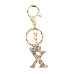 Women's Sparkling Gold A-Z Initial Keychain - Rhinestone Crown Bag Charm, Customizable Gold-Colored Metallic Luxe Keychains, Personalized Gift for Mom & Birthday, Customizable Keychains
