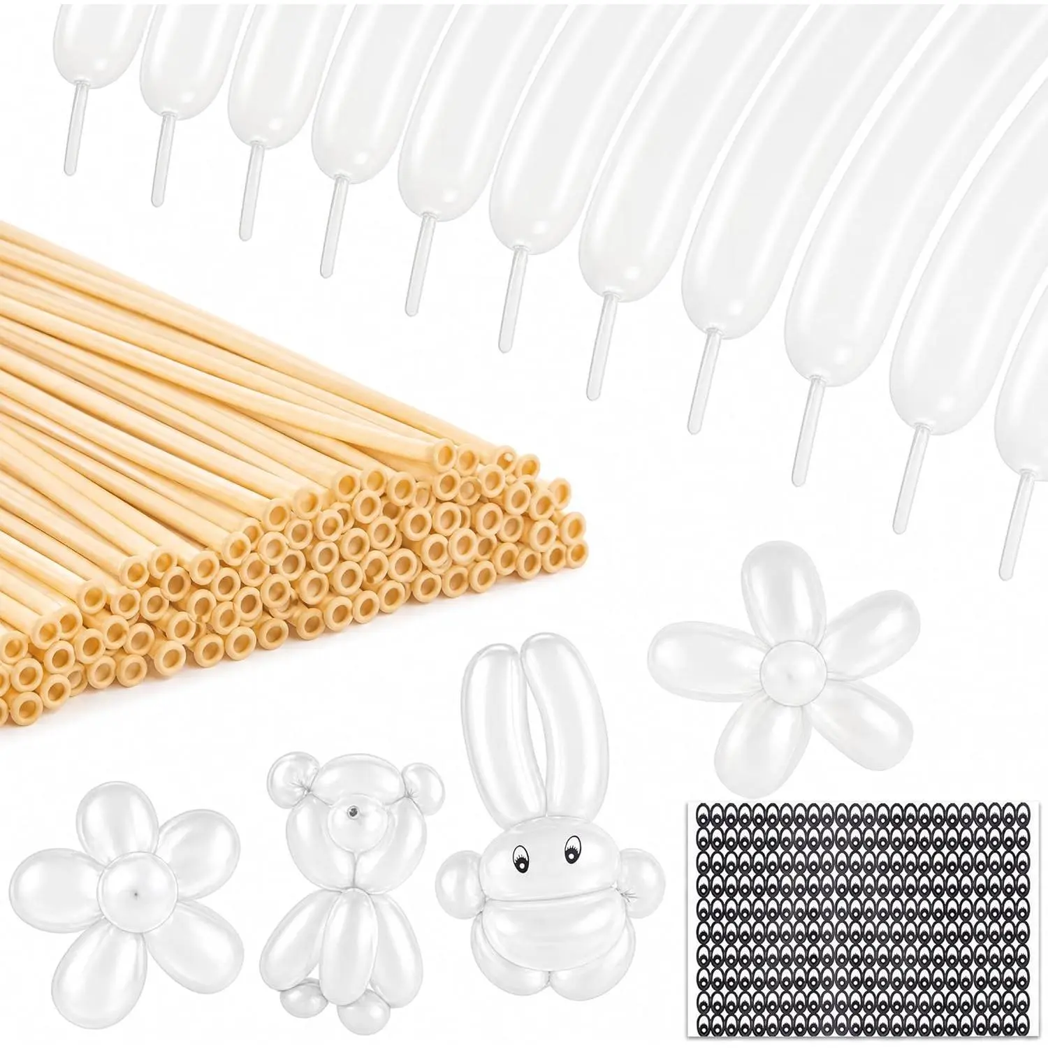 Clear 260 Balloons for Twisting Balloons , 100 count Clear Latex Long Skinny Balloon with Eye Stickers for Birthday Wedding Beginners Making 's Carnivals Party Decorations