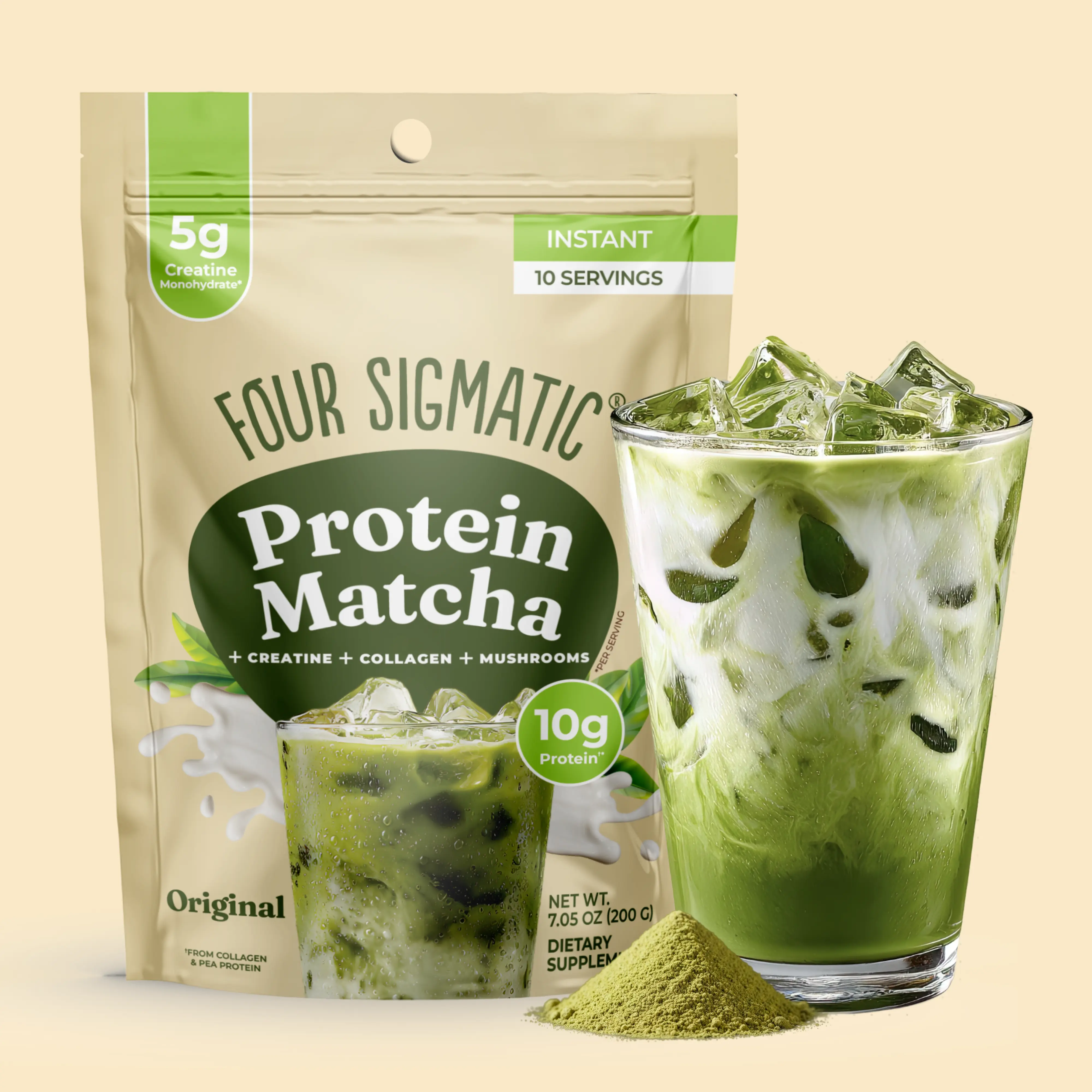 Four Sigmatic - Protein Matcha, Smooth Japanese Matcha with Protein, Collagen, Creatine, up to 40 Servings