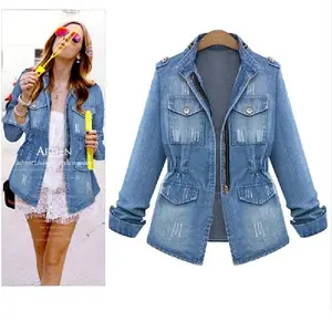 NewEuropean and American women's denim jacket tight fit slim denim jacket jacket women   This product is small, please order larger Can be used with raincoat