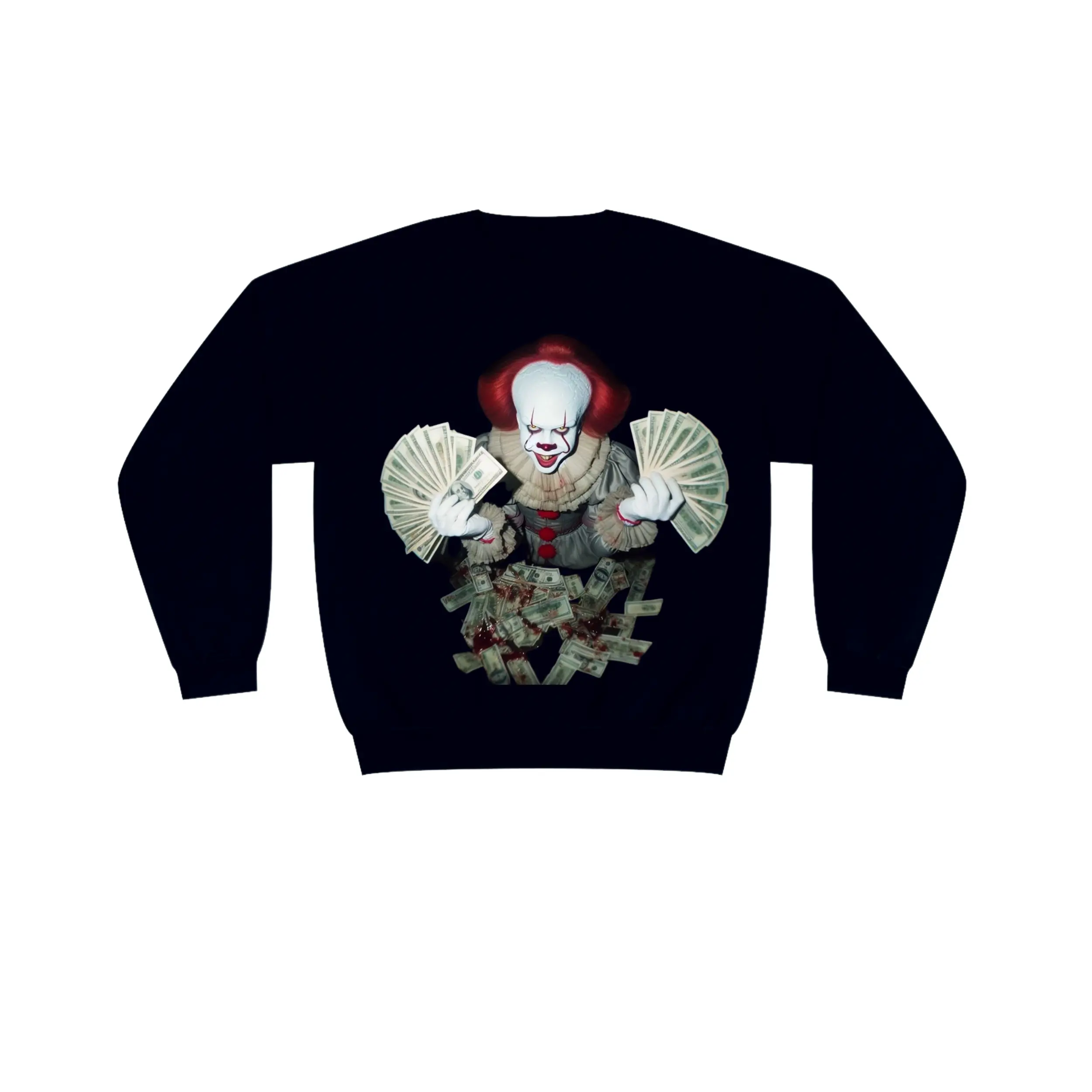 Pennywise Counting Money The Movie IT Pennywise Black Sweatshirt, Halloween Movie Sweater - T-Shirt - Hoodie, Gift for Halloween Unisex Heavy Blend™ Crewneck Sweatshirt