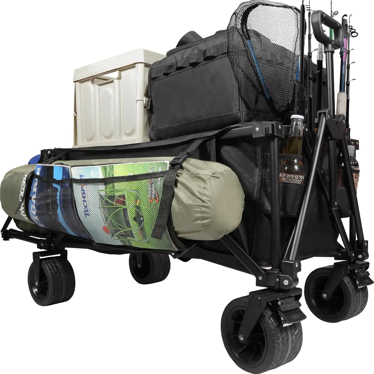 Stonehomy Extra Large Folding Utility Wagon, 49 Inch Extended Heavy-Duty Cart, 560LBS Load Capacity with All-Terrain Big Wheels, Tailgate and Rod Holders for Fishing, Gardening, Sports and Grocery