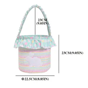 Customizable Easter Basket with Bunny Embroidery - Personalized Egg Hunt Baskets for Candy Storage, Gift Totes, and Festive Decorations (Polyester Material), Gift Basket home decor