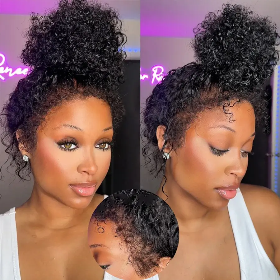 4c Edge Curly Wig Invisi Strap Snug Fit 360 Transparent Lace Frontal Bleached Knots Pre Cut Lace Wig With Drawstring 100% Human Hair Wig #Tiktokdealsforyoudays