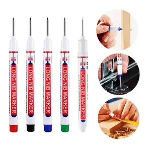 10 Counts Quick-Dry Deep Drill Hole Long Nib Marker, 20mm Waterproof Long Nib Marker Tip Deep Hole Marking Pen for Wood/Wall/Plastic/Cardboard/Construction Site, Hardware Gifts