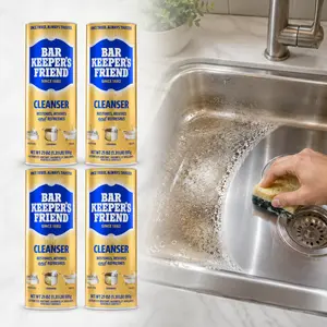 Bar Keepers Friend 21 oz. All-Purpose Cleanser and Polish (4-Pack) Household, Non-Abrasive Formula, Gently Cleans Stainless Steel Sinks, Glass Cooktops, Bathtubs, Countertops, Eliminates Tough Stains, Rust, Mineral Deposits, Bleach-Free & Antibacterial.