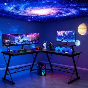 【Deals for You Days】Mr IRONSTONE L Shaped Gaming Desk Corner Computer Desk, Home Office Desks Writing Workstation with Large Monitor Stand, Carbon Fiber Surface, Easy to Assemble 51 Inch, Helloween