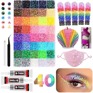 32000Pcs Resin Jelly Rhinestones for Bedazzling, Multicolor 3mm Flatback Gems for Diamond Art, Bedazzler Kit with 3Pcs 10ml B7000 Jewelry Glue for Nail Art Crafting Book Makeup