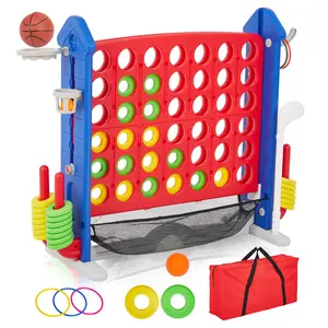 Giant 4-in-1 Outdoor & Indoor Yard Game Set – Adjustable 3-Level Height, Four in a Row, Golf, Basketball & Ring Toss – Carry Bag, Mesh Pocket – Perfect for Family Parties, Backyard Fun