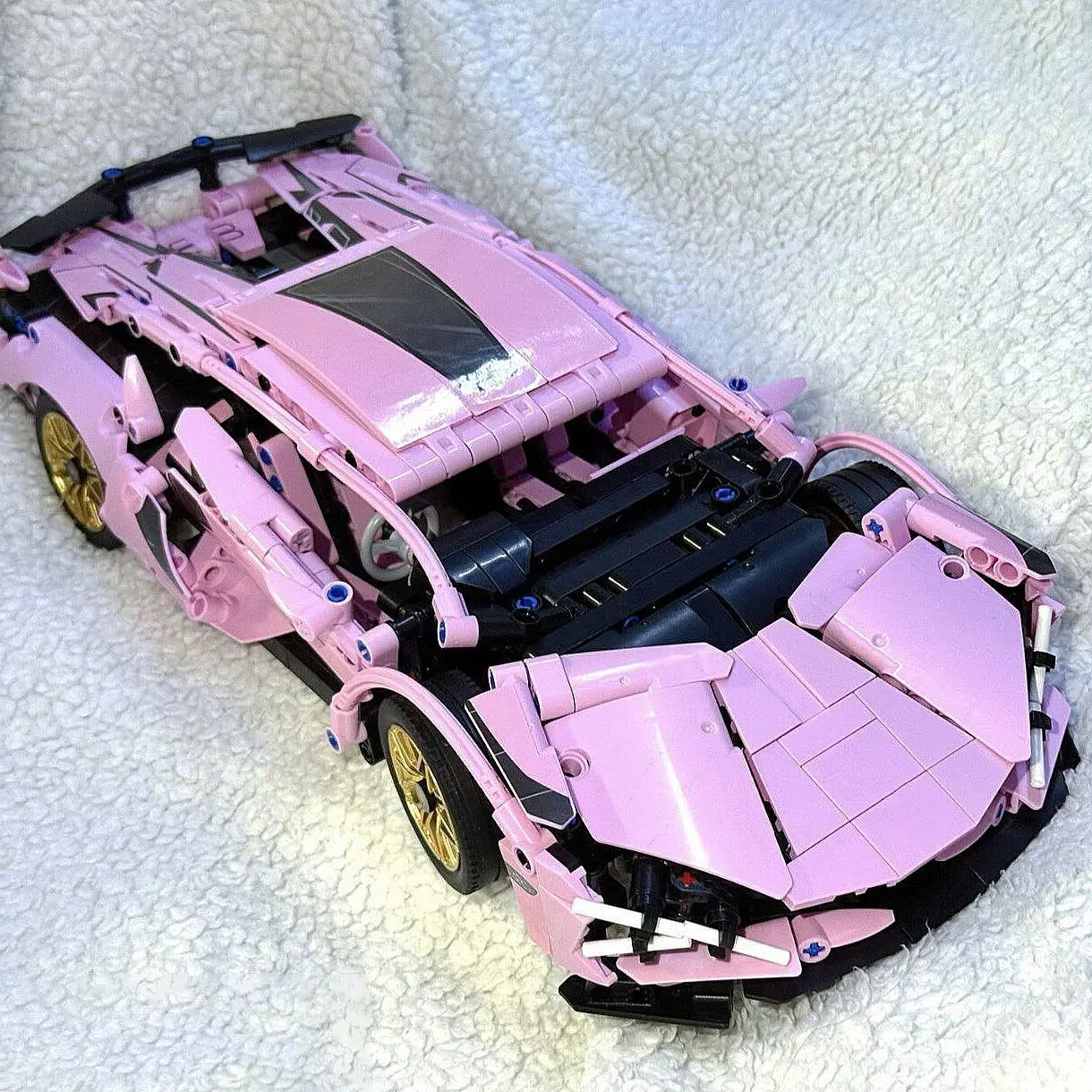 1320+pcs 1:14 Scale Fashion Super Car Building Blocks Model, Sakura with Lines and Wheels, Perfect for Collection, Building Blocks Set